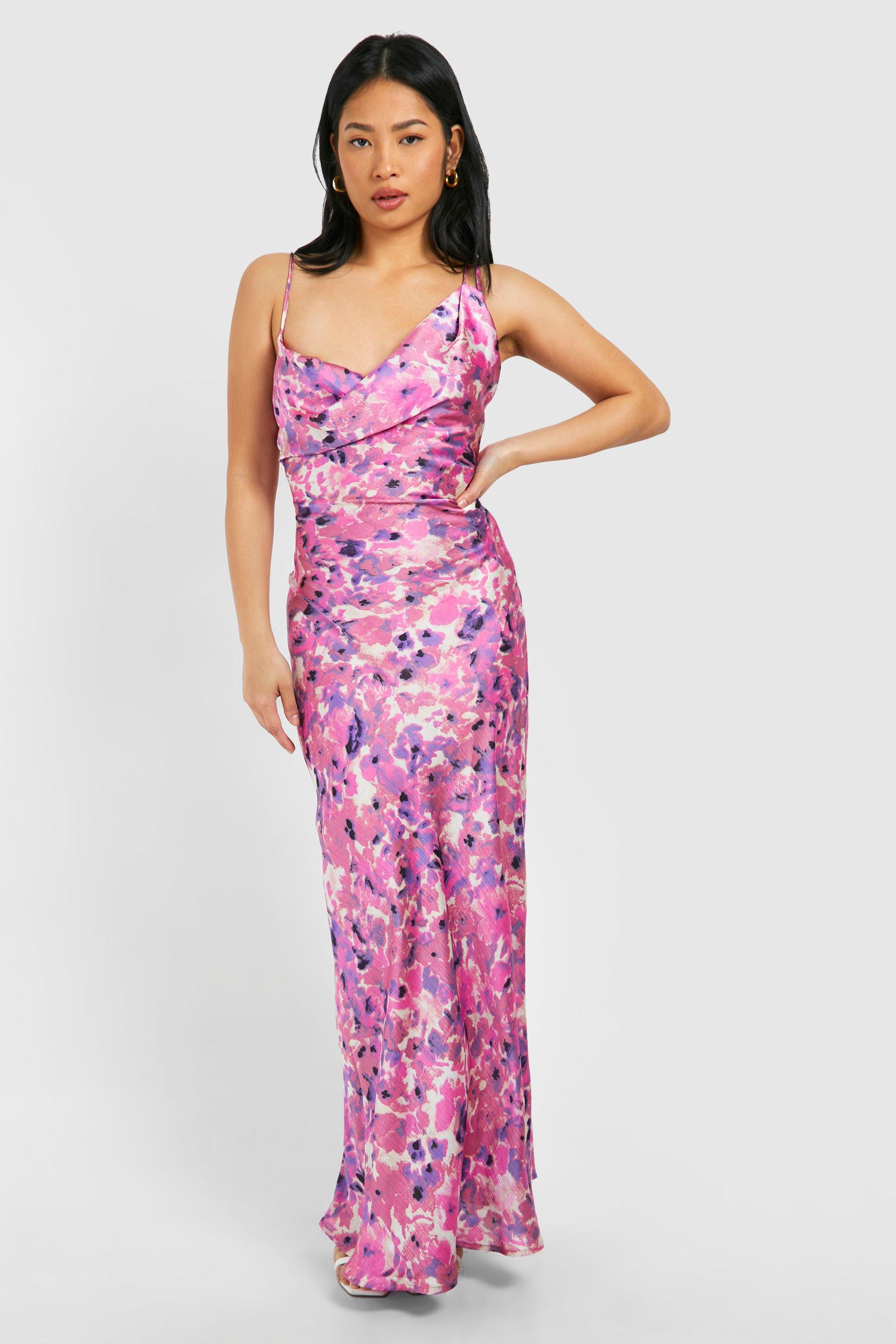 Vestito maxi Petite a fiori asimmetrico con scollo a cappuccio