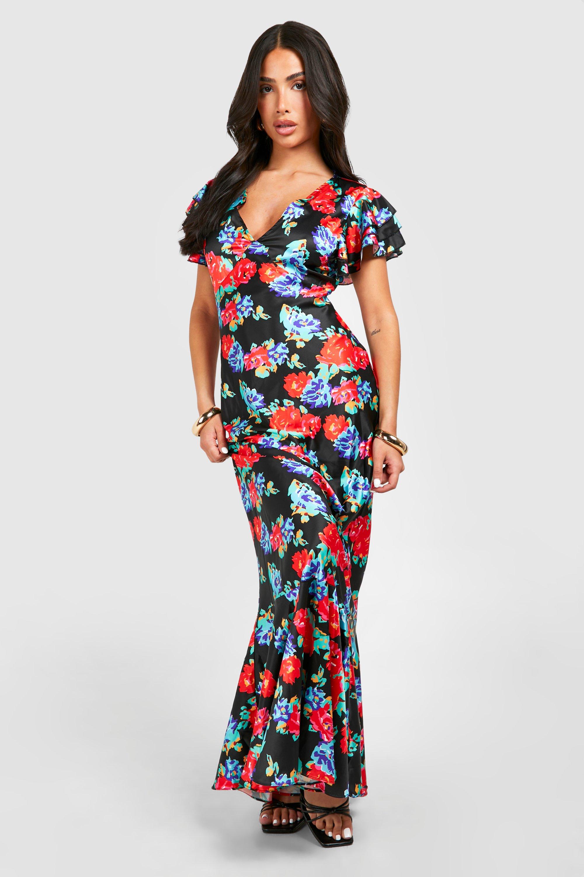 Petite Floral V Neck Ruffle Hem Maxi Dress boohoo NZ