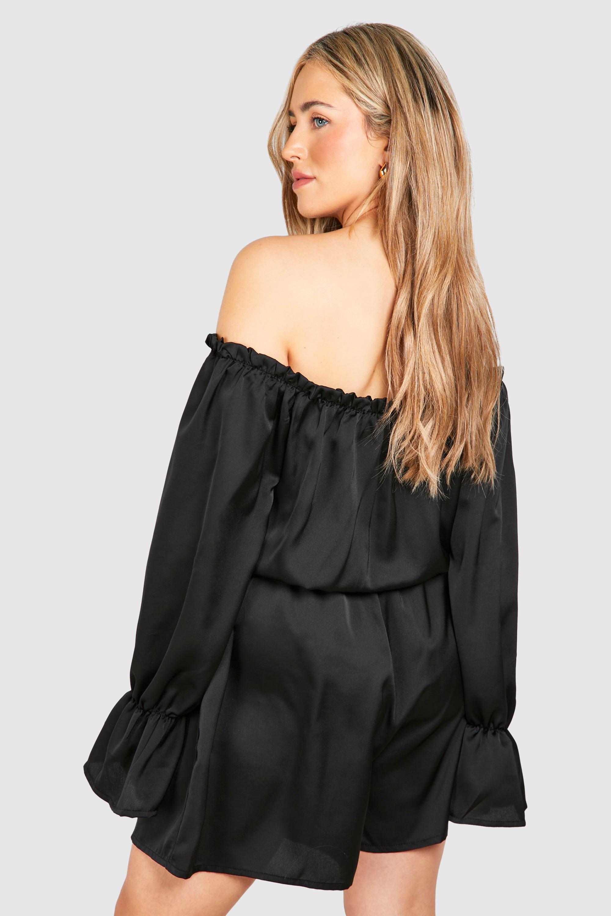 Plus Satin Bardot Playsuit mit Ruschendetail