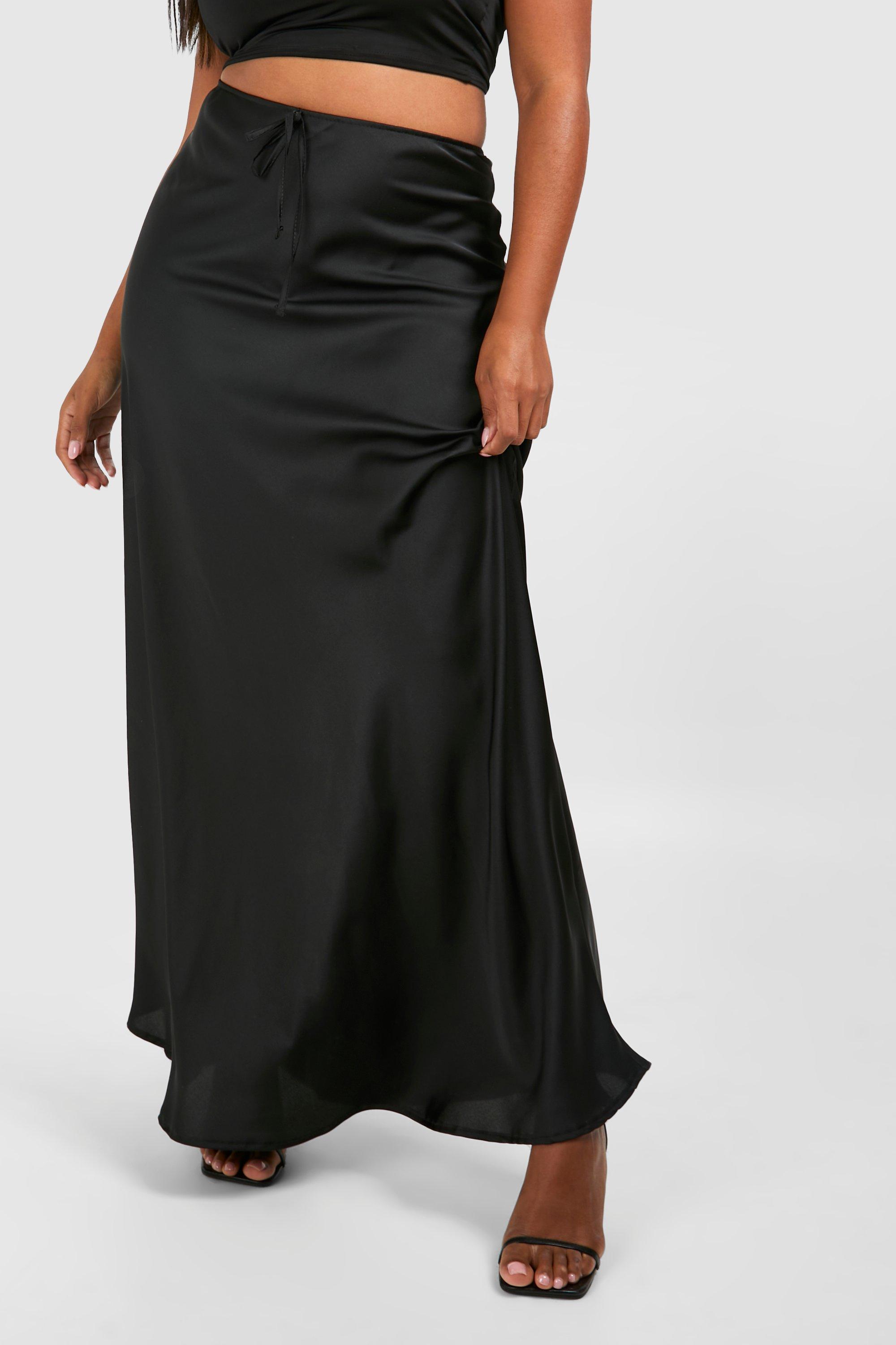 Boohoo Women s Plus Satin Drawcord Maxi Skirt Black