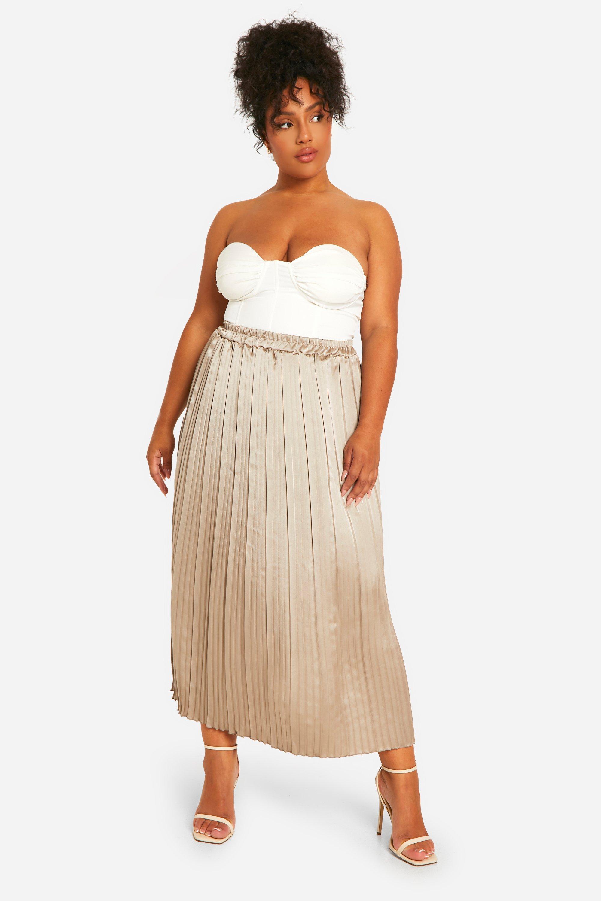 Plus size satin pleated skirt hotsell