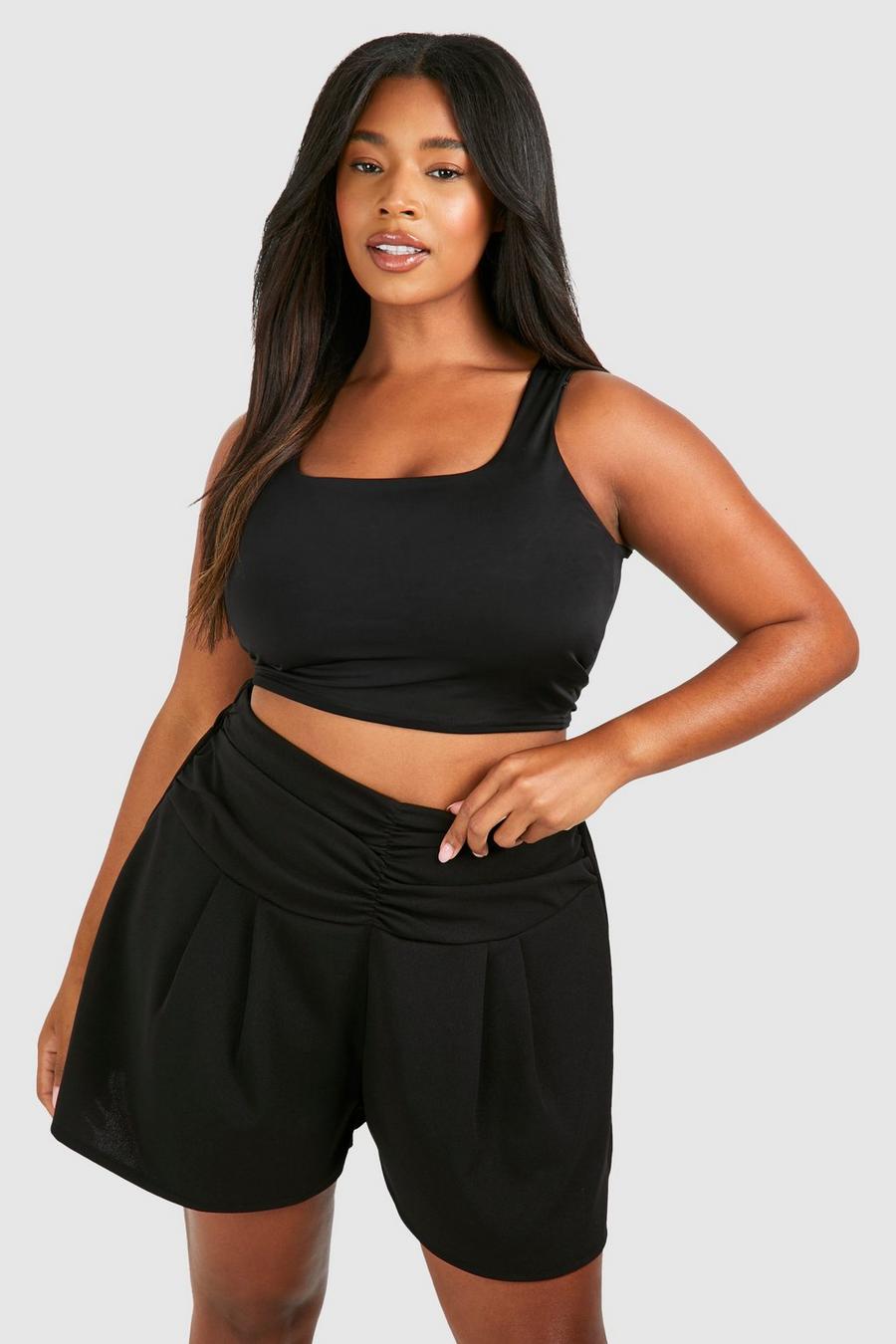 Black Plus Ruched Waistband Detail Pleated Skort image number 1
