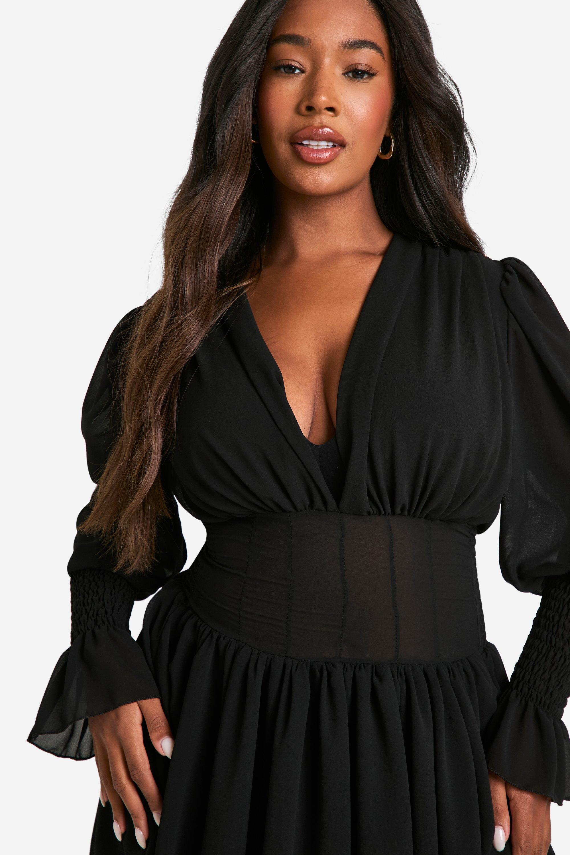 Plus Chiffon Plunge Skater Dress