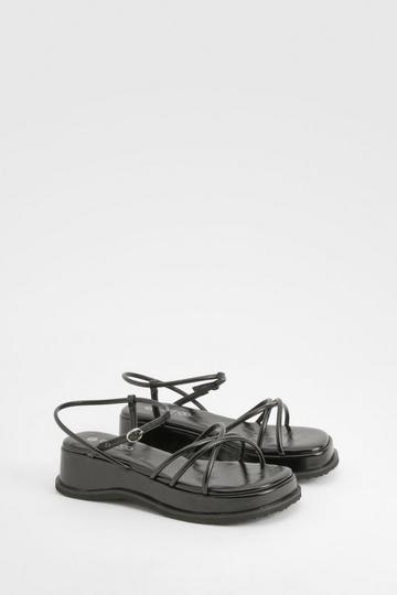 Black Wide Width Multi Strap Flatforms