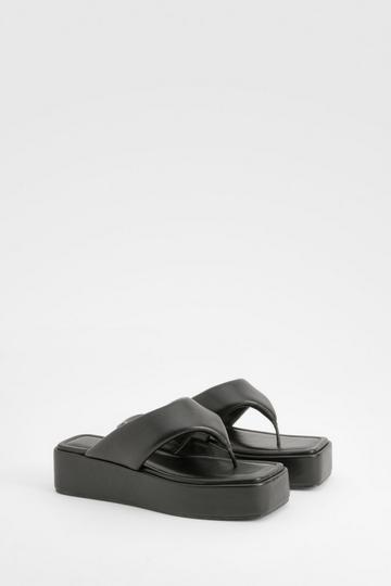 Black Wide Width Chunky Square Toe Flip Flops