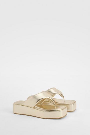 Wide Width Chunky Square Toe Flip Flops gold