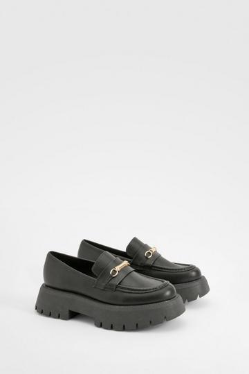 Platform Chunky Sole T Bar Loafers black