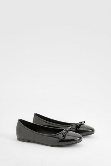 Black Wide Fit Bow Detail Ballet Pumps