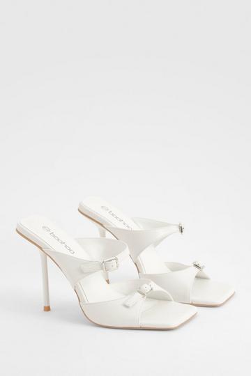 Double Buckle Square Toe Heeled Mules white