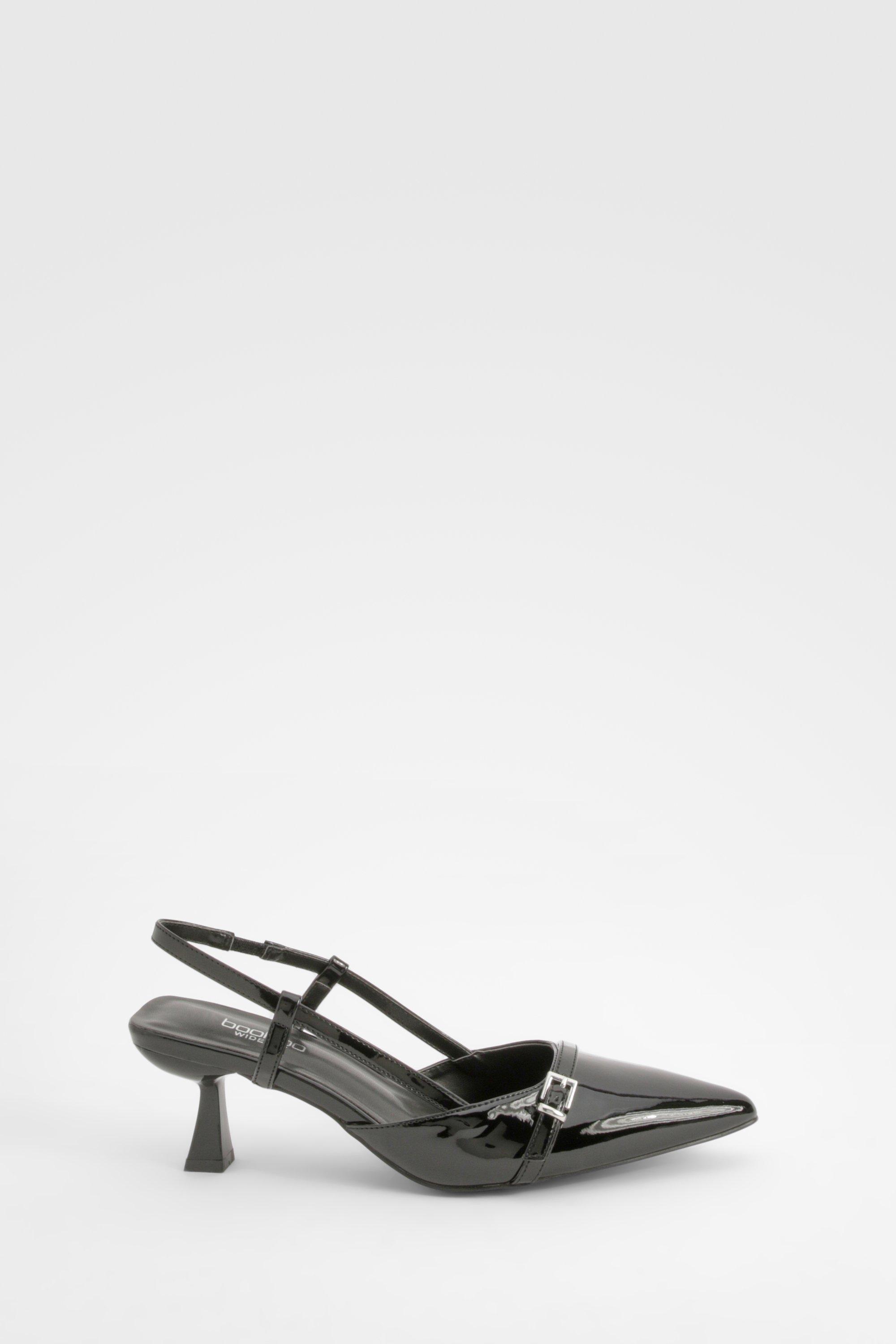 Wide Width Patent Buckle Detail Slingback Kitten Heel Pumps Wide Width Patent Buckle Detail Slingback Kitten Heel Pumps