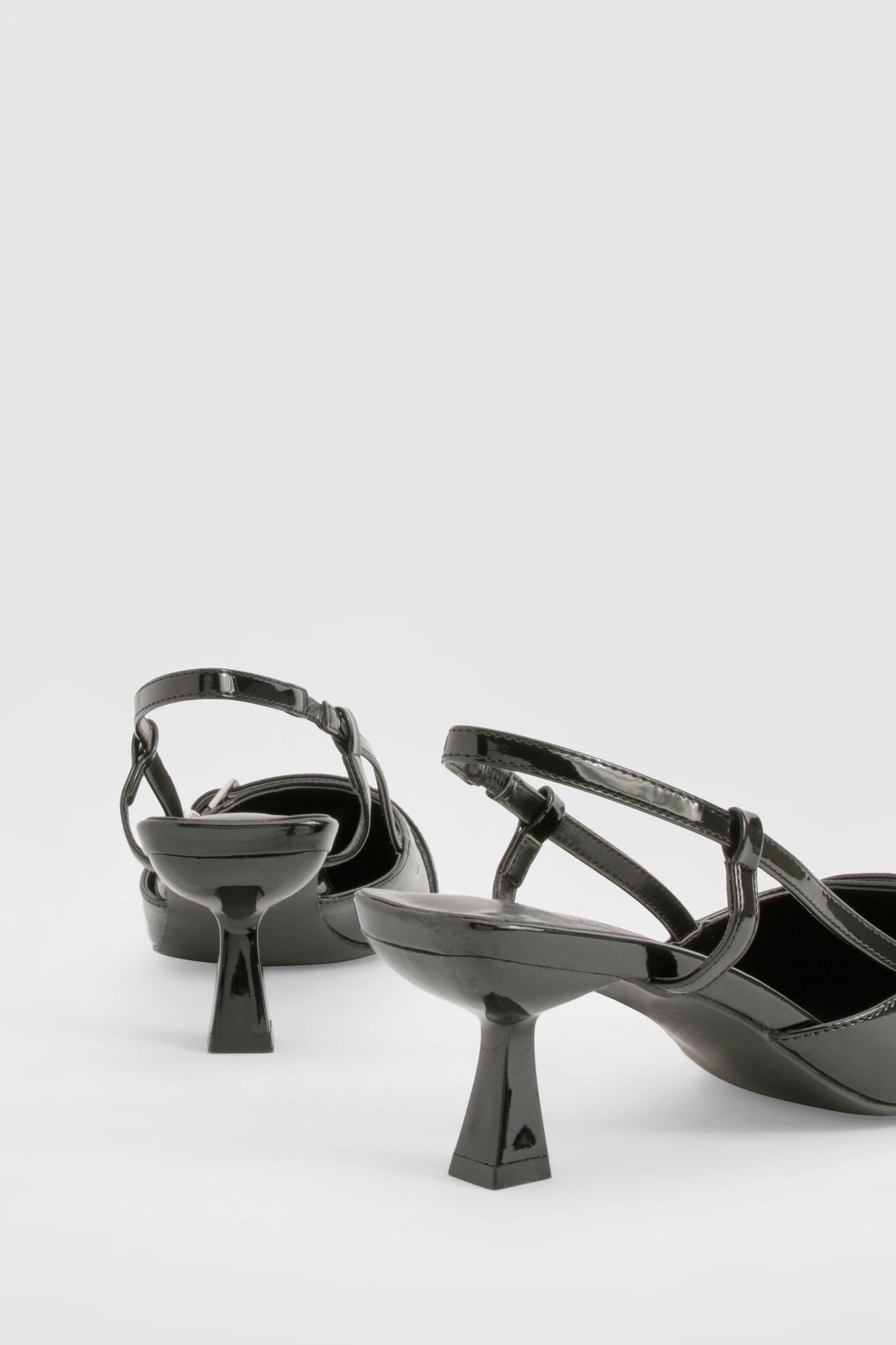 Wide Width Patent Buckle Detail Slingback Kitten Heel Pumps Wide Width Patent Buckle Detail Slingback Kitten Heel Pumps