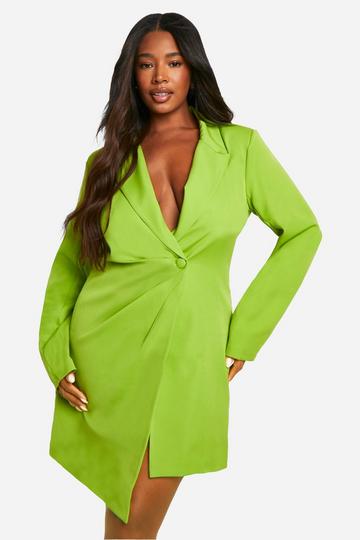 Lime Green Plus Woven Drape Detail Blazer Dress