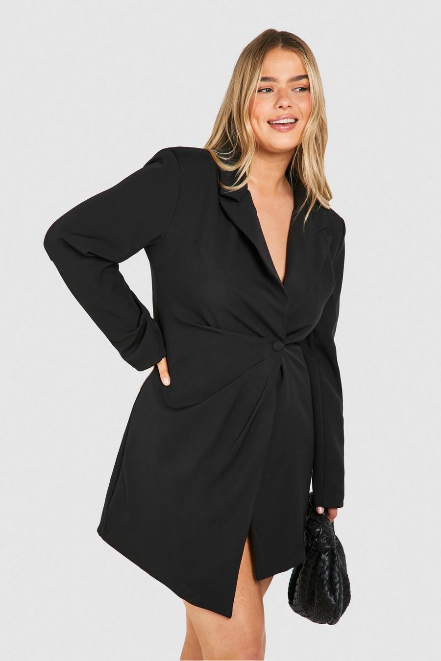 Black Plus Woven Drape Detail Blazer Dress  image number 1