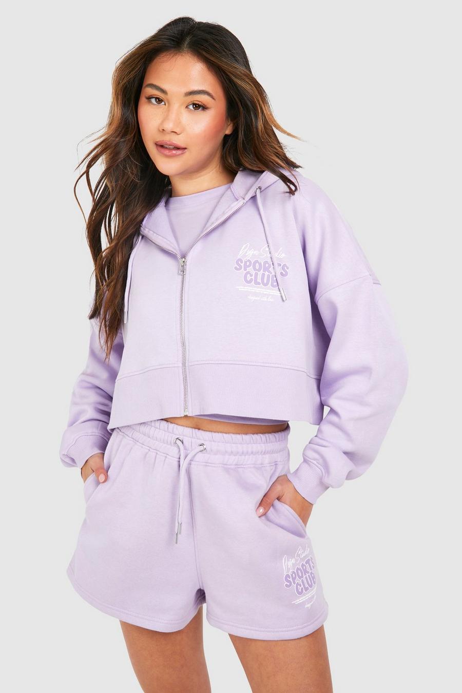 Lilac Dsgn Studio Sports Club Kort hoodie i boxig modell
