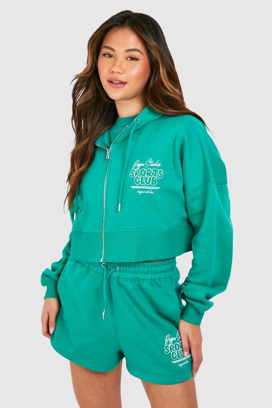 Green Dsgn Studio Sports Club Bubble Boxy Crop Hoodie  image number 1