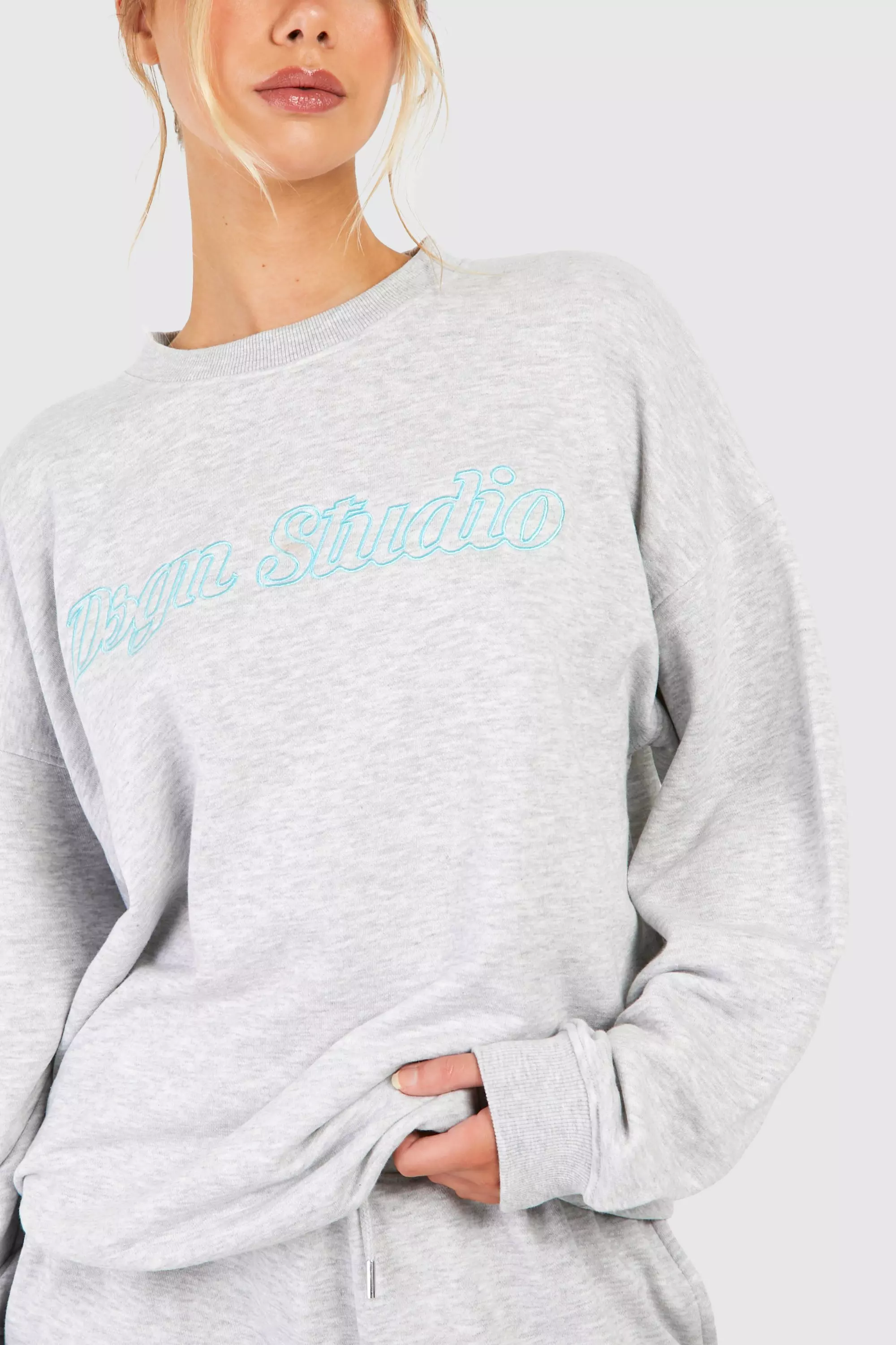 Ash grey Dsgn Studio Script Oversized Sweatshirt  alternative image