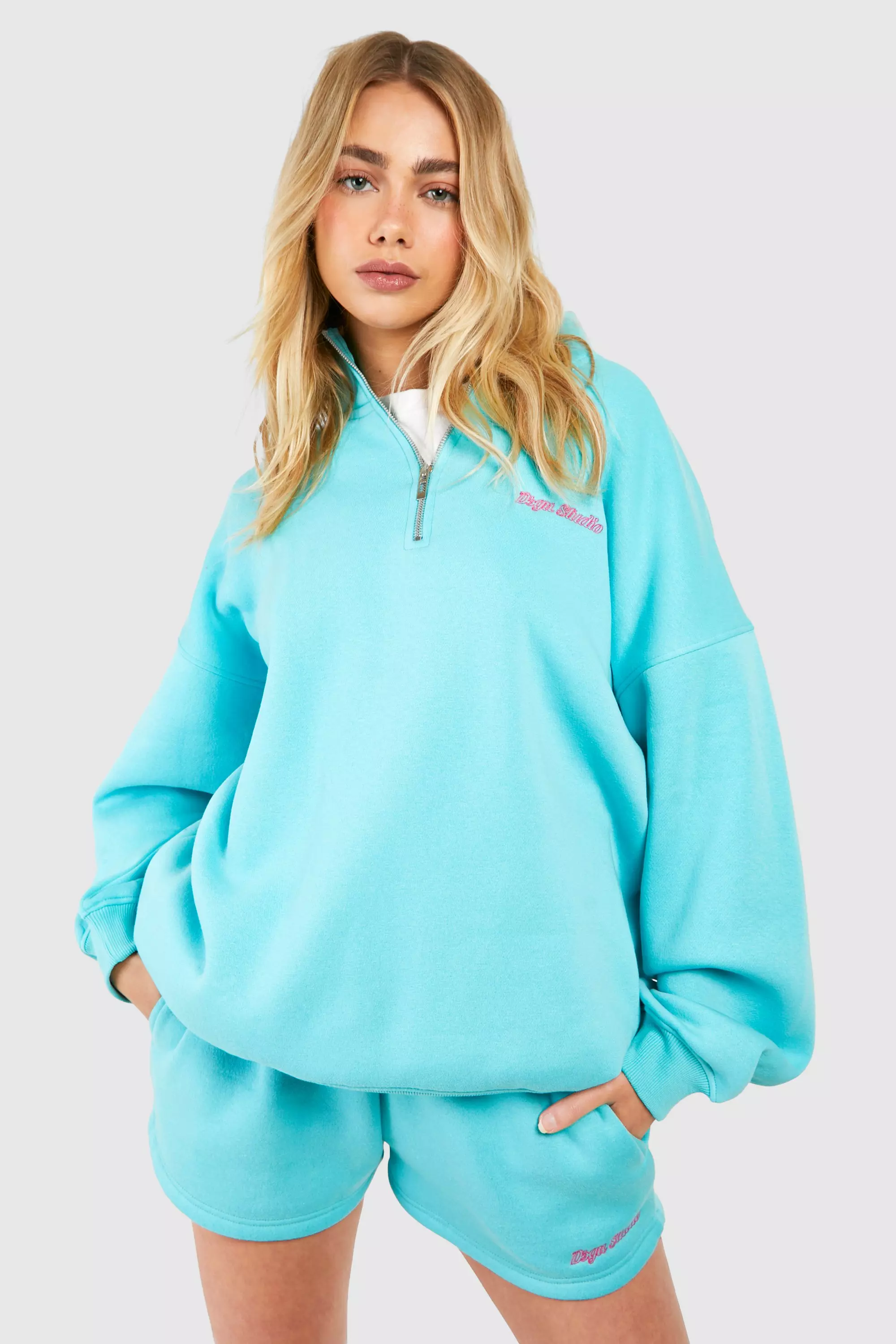 Aqua Dsgn Studio Script Oversized Half Zip Sweatshirt alternative image