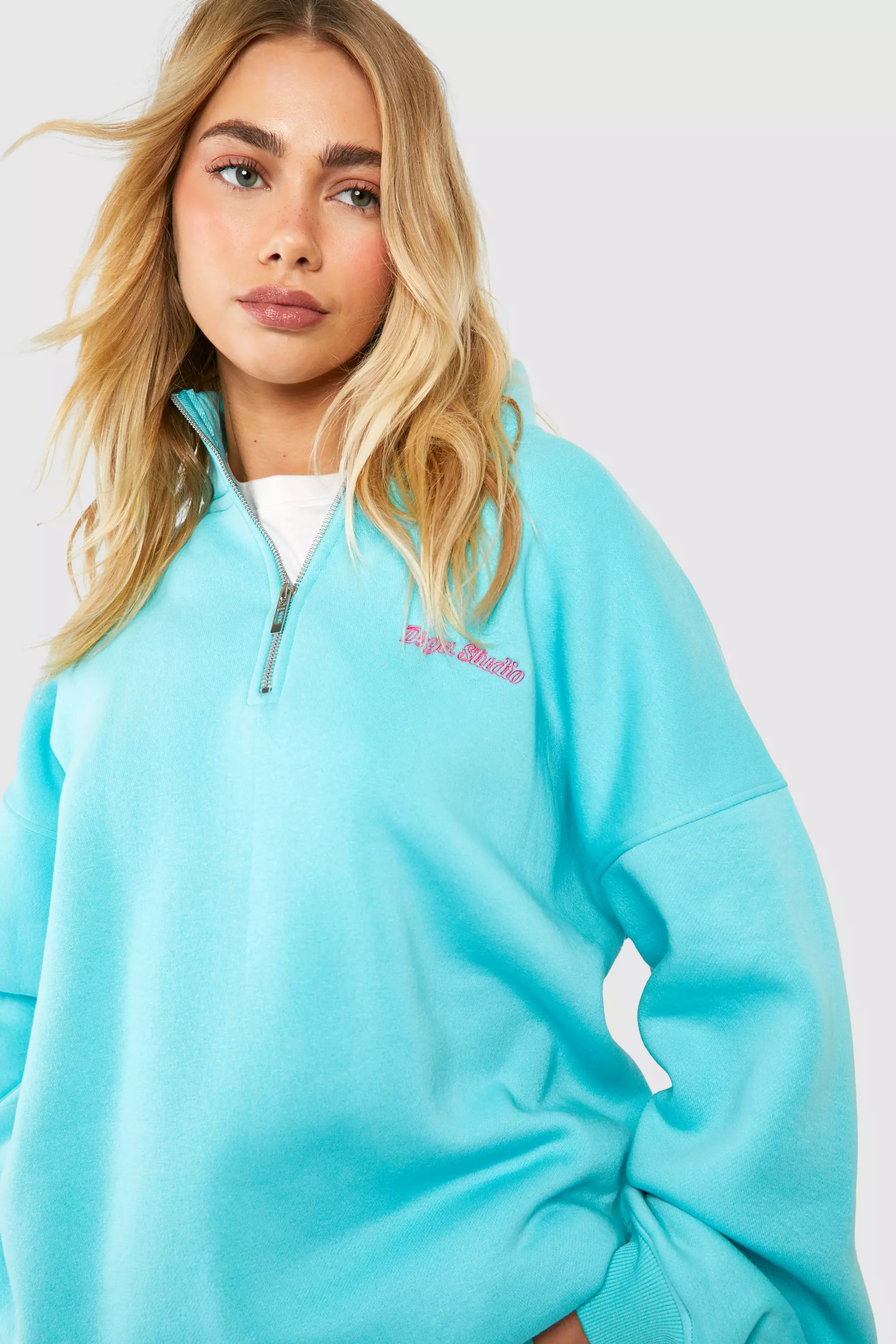 Aqua Dsgn Studio Script Oversized Half Zip Sweatshirt alternative image