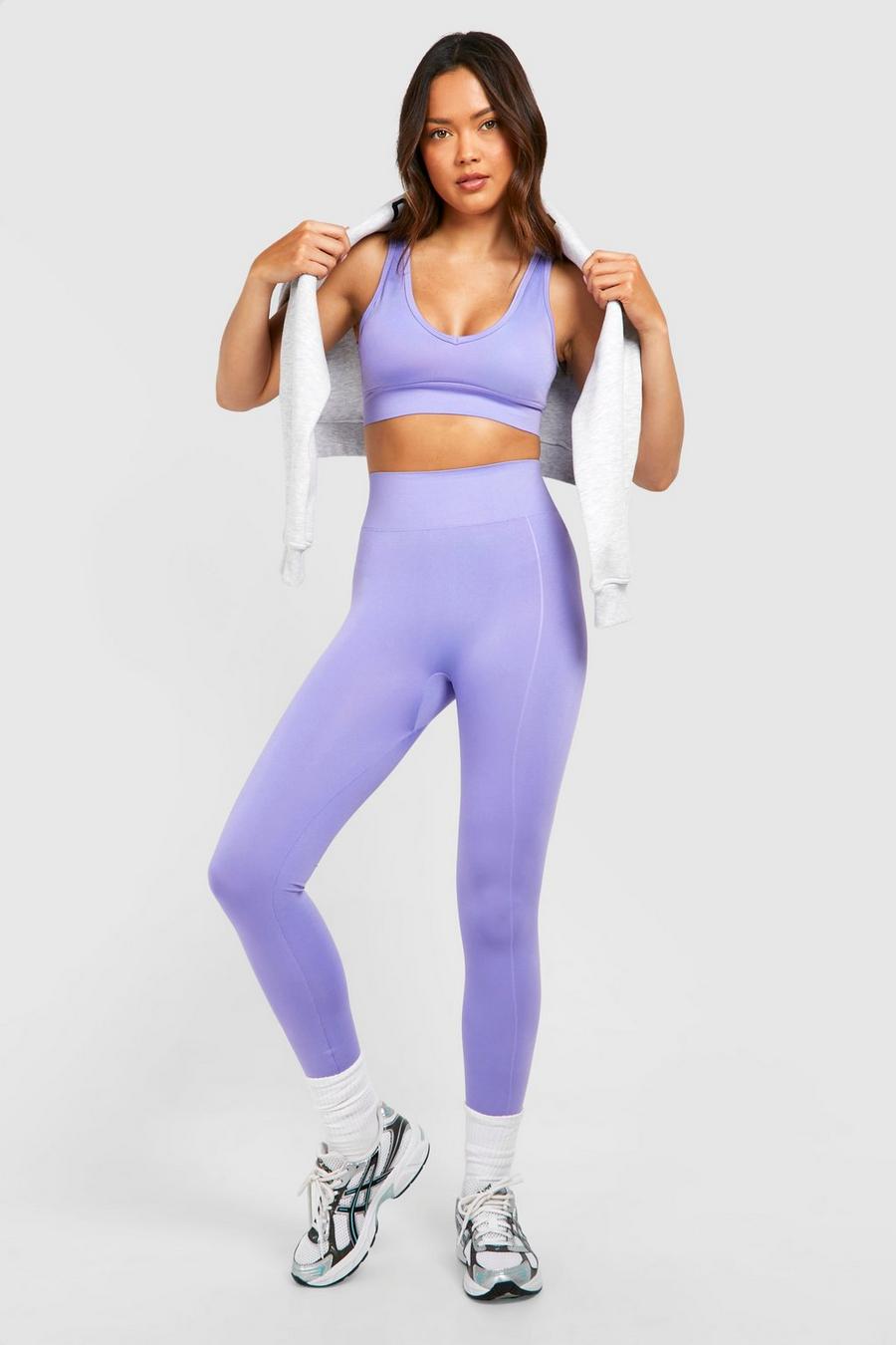 Purple Premium Sömlösa leggings med dekorativa sömmar image number 1