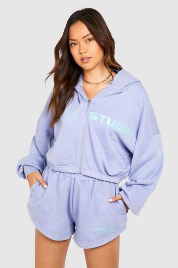 DSGN Studio Washed Zip Through Boxy Fit Hoodie blue