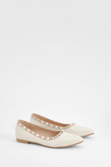 White Stud Detail Pointed Ballerina