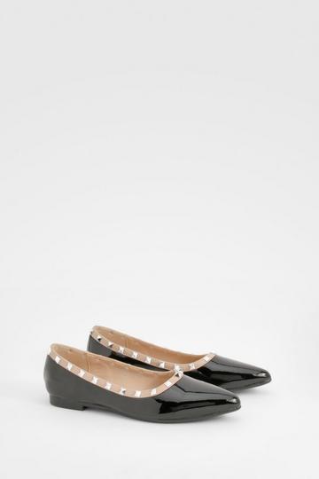 Black Stud Detail Pointed Ballerina