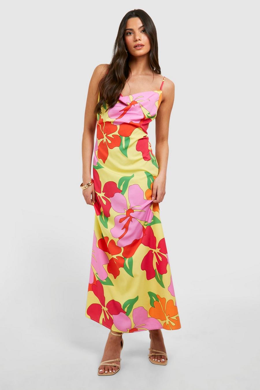 Pink Floral Cowl Maxi Slip Dress image number 1
