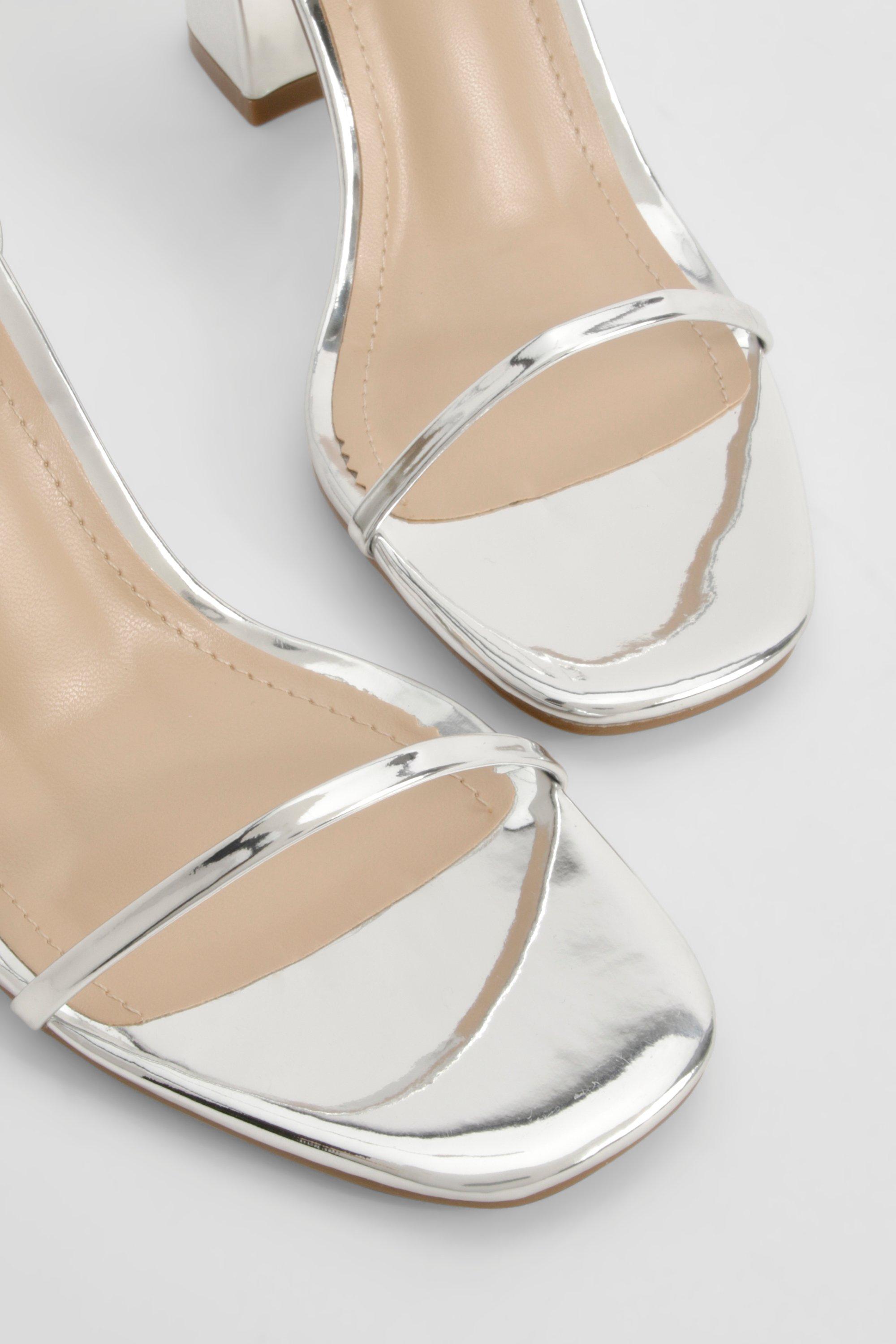Missguided silver block heels best sale