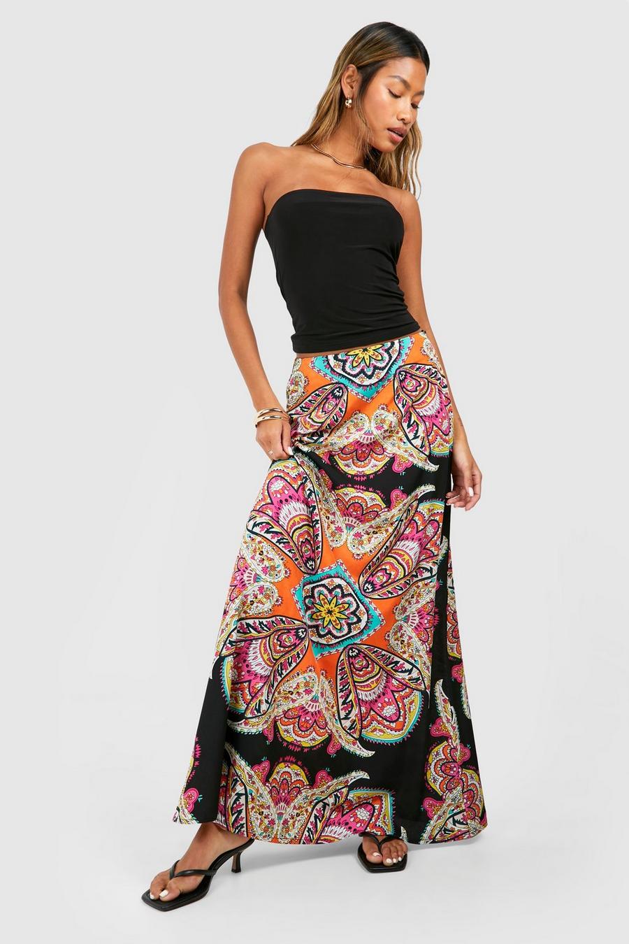 Black Paisley Maxi Slip Skirt