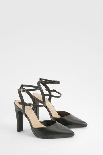 Wide Fit Double Strap Court Heels black