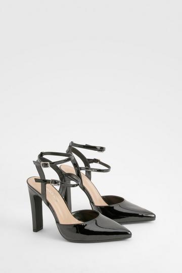 Black Wide Width Patent Double Strap Court Heels