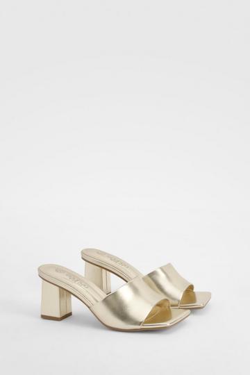 Gold Metallic Wide Fit Low Block Heeled Mules