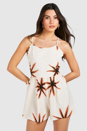 Star Printed Halter Romper cream