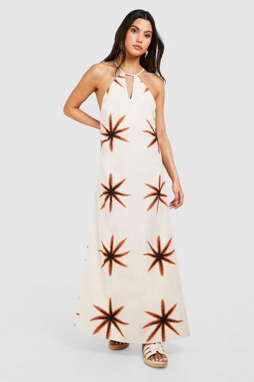 Star Printed Open Back Maxi Dress cream