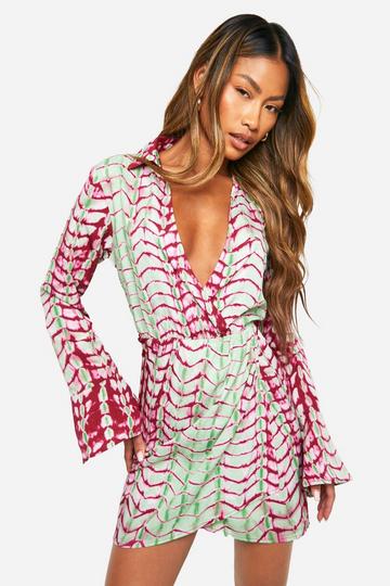 Pink Tie Dye Collared Wrap Mini Dress