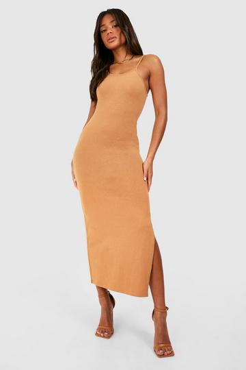 Premium Super Soft Racer Low Scoop Midi Dress caramel