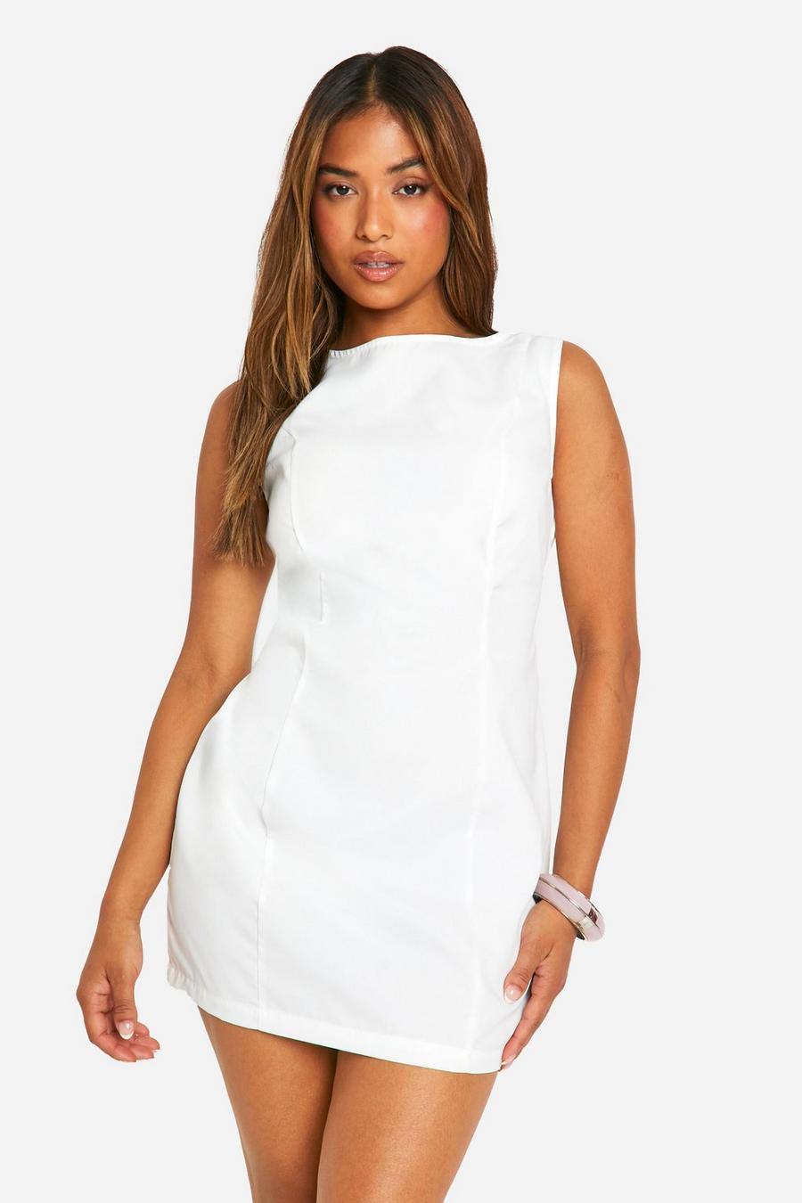 White Petite Open Back Tailored Mini Dress 