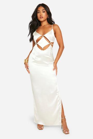 Petite Satijnen Cut Out Maxi Jurk Met Bandjes cream