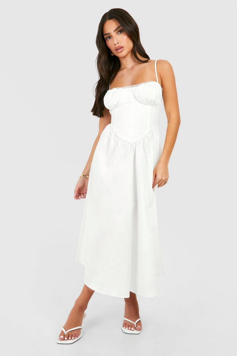 White Petite Strappy Milkmaid Midaxi Dress image number 1