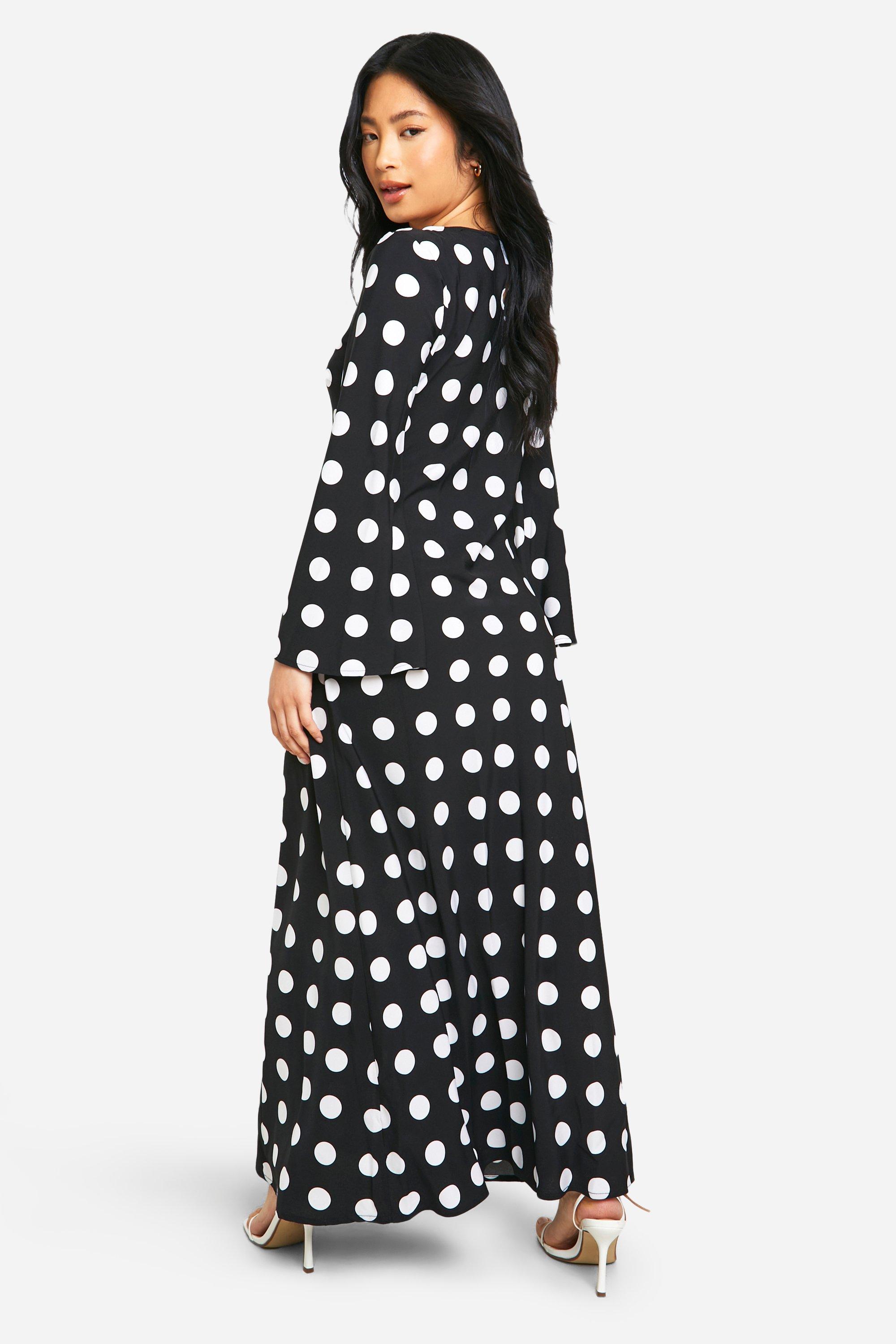 Petite Polkadot Print Flare Sleeve Maxi Dress