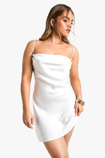 Petite Satin Cowl Mini Slip Dress ivory