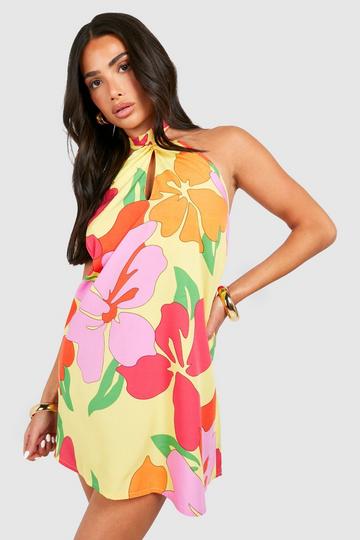 Floral Multi Petite Twist Neck Mini Dress