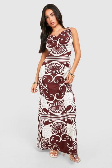 Petite Cowl Neck Printed Maxi Dress brown