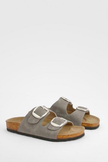 Oversized Buckle Footbed Slides grey