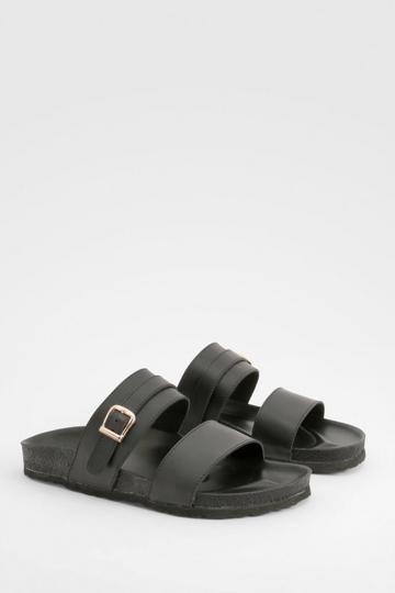 Wide Fit Double Strap Footbed Sliders black