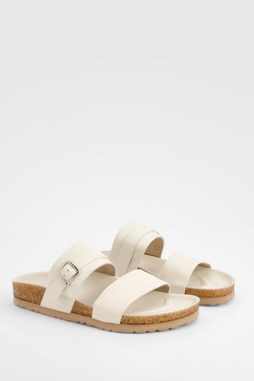 Wide Fit Double Strap Footbed Sliders white