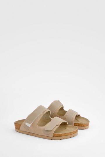 Adjustable Strap Footbed Sliders taupe