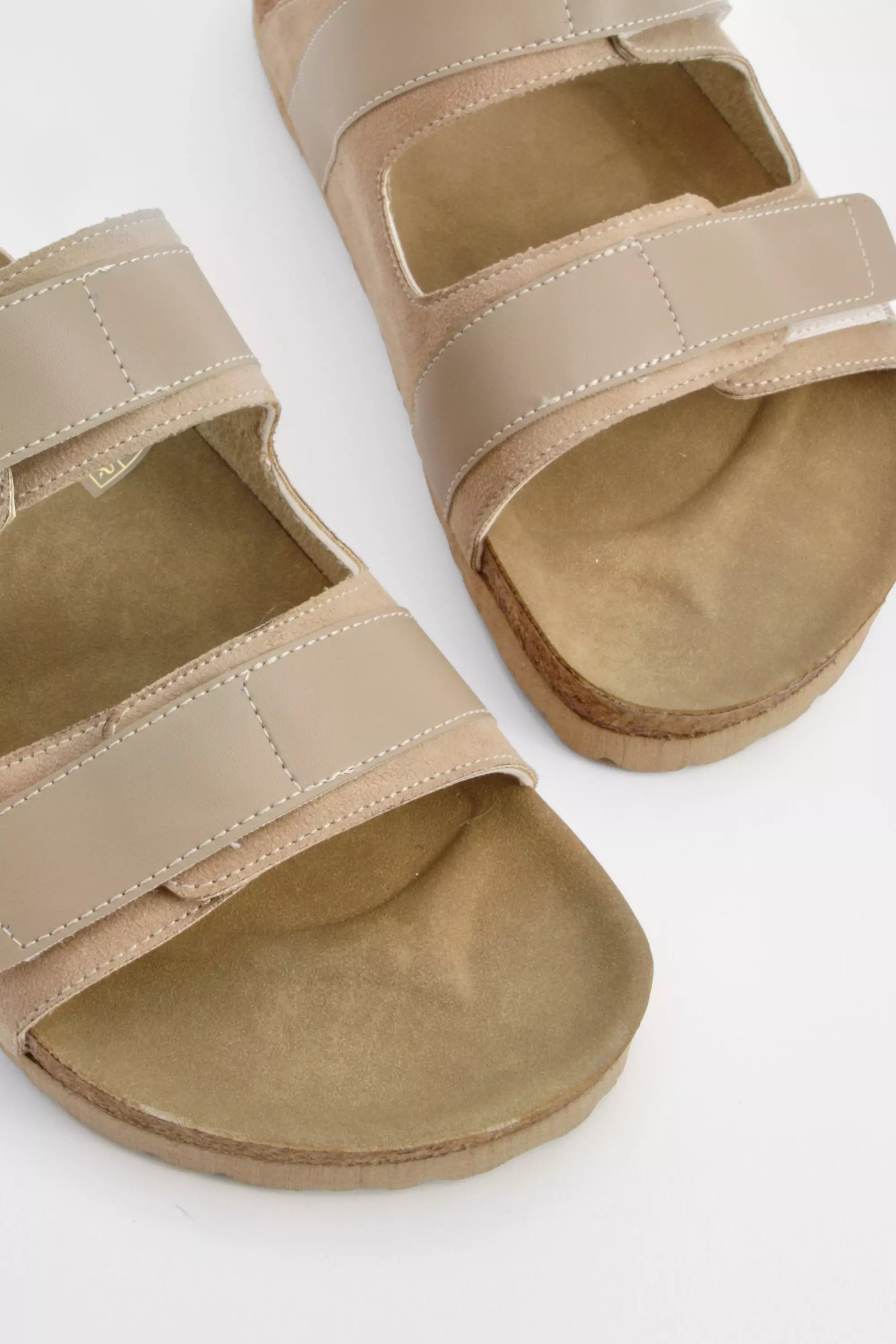 Taupe Adjustable Strap Footbed Sliders   alternative image