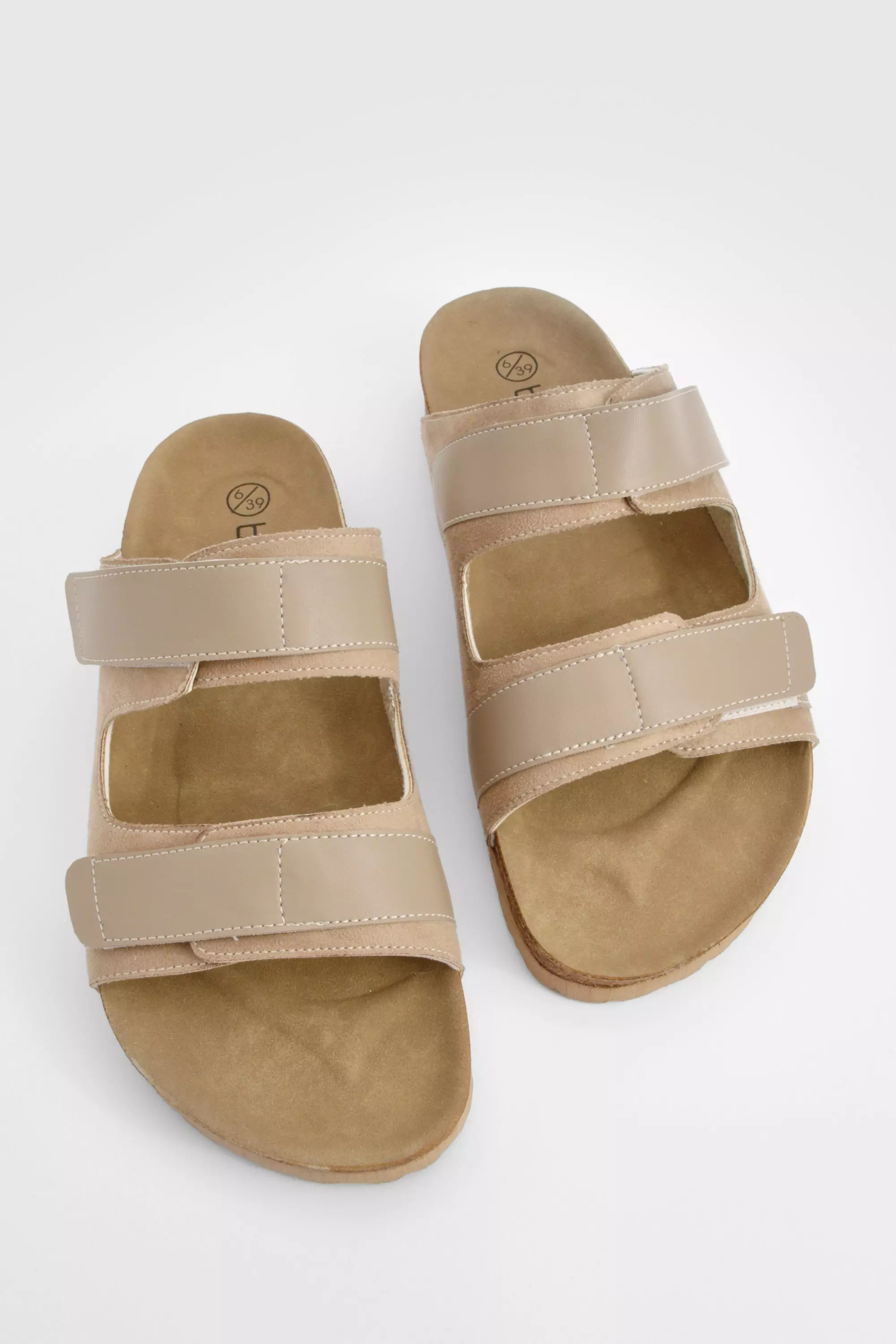 Taupe Adjustable Strap Footbed Sliders   alternative image