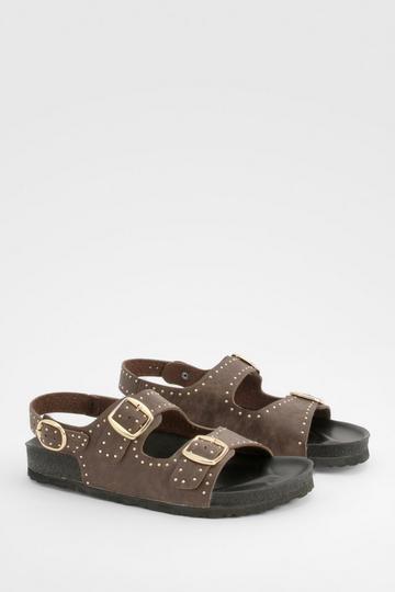 Burnished Pu Studded Double Strap Dad Sandals chocolate